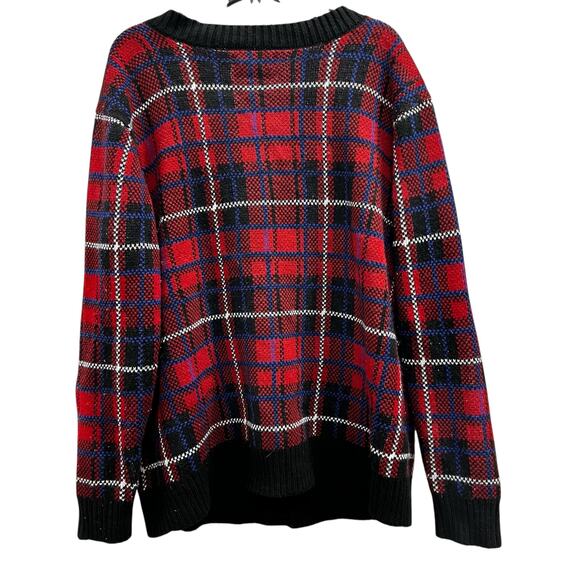 PACSUN Red tartan plaid oversized cardigan sweater sz S - Picture 2 of 5
